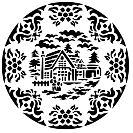 JRV Cottage House Plate Transferware Stencil - 11.5" Durable Mylar