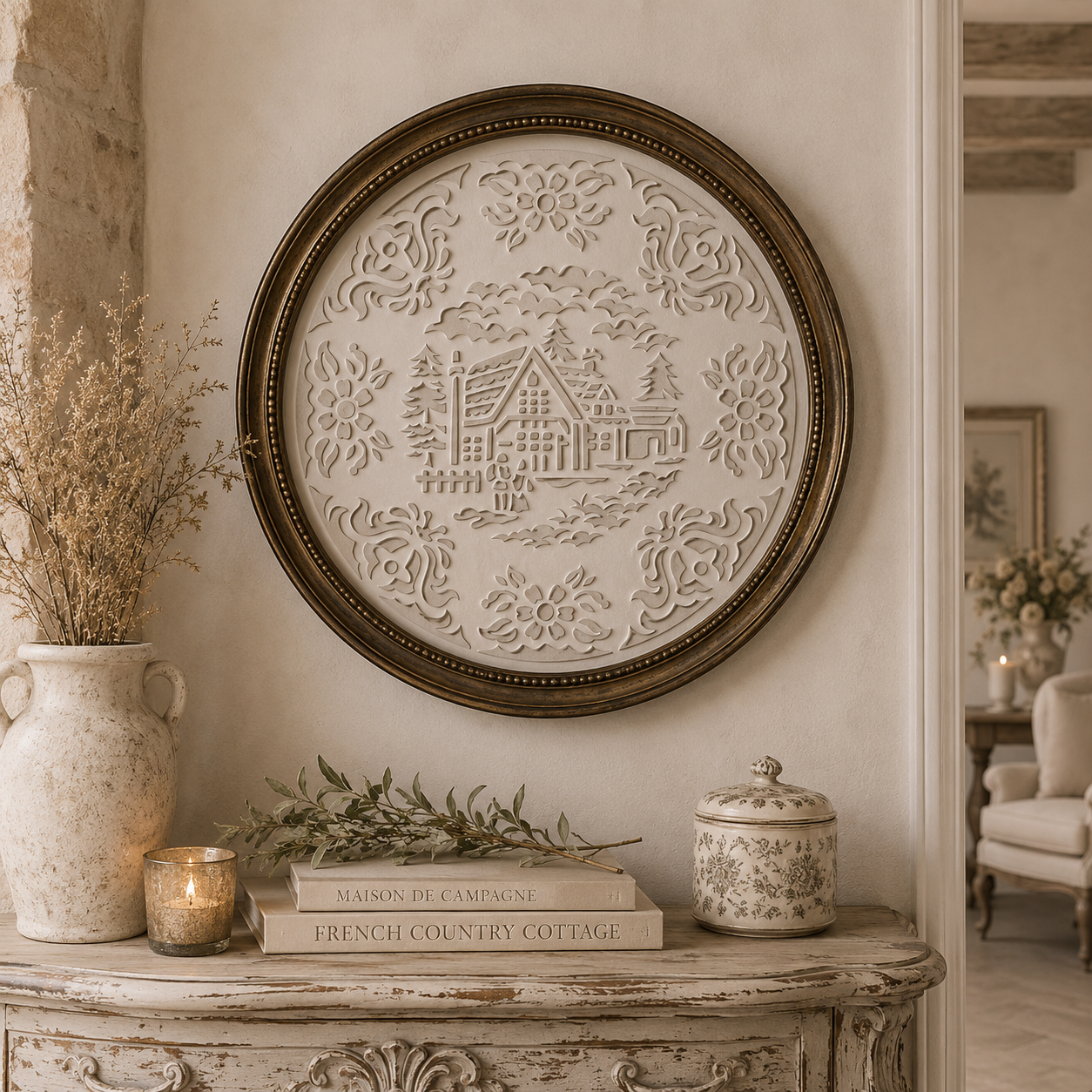 JRV Cottage House Plate Transferware Stencil - 11.5" Durable Mylar