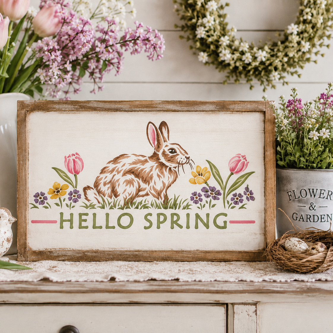 JRV Hello Spring Stencil - 11.5" x 7" Durable Mylar Made in USA