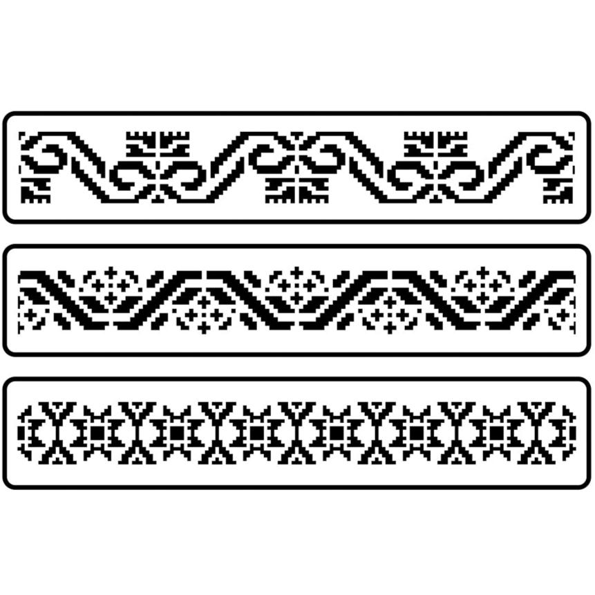 JRV Mexican Embroidery Borders Stencil Set - Durable Mylar Made in USA