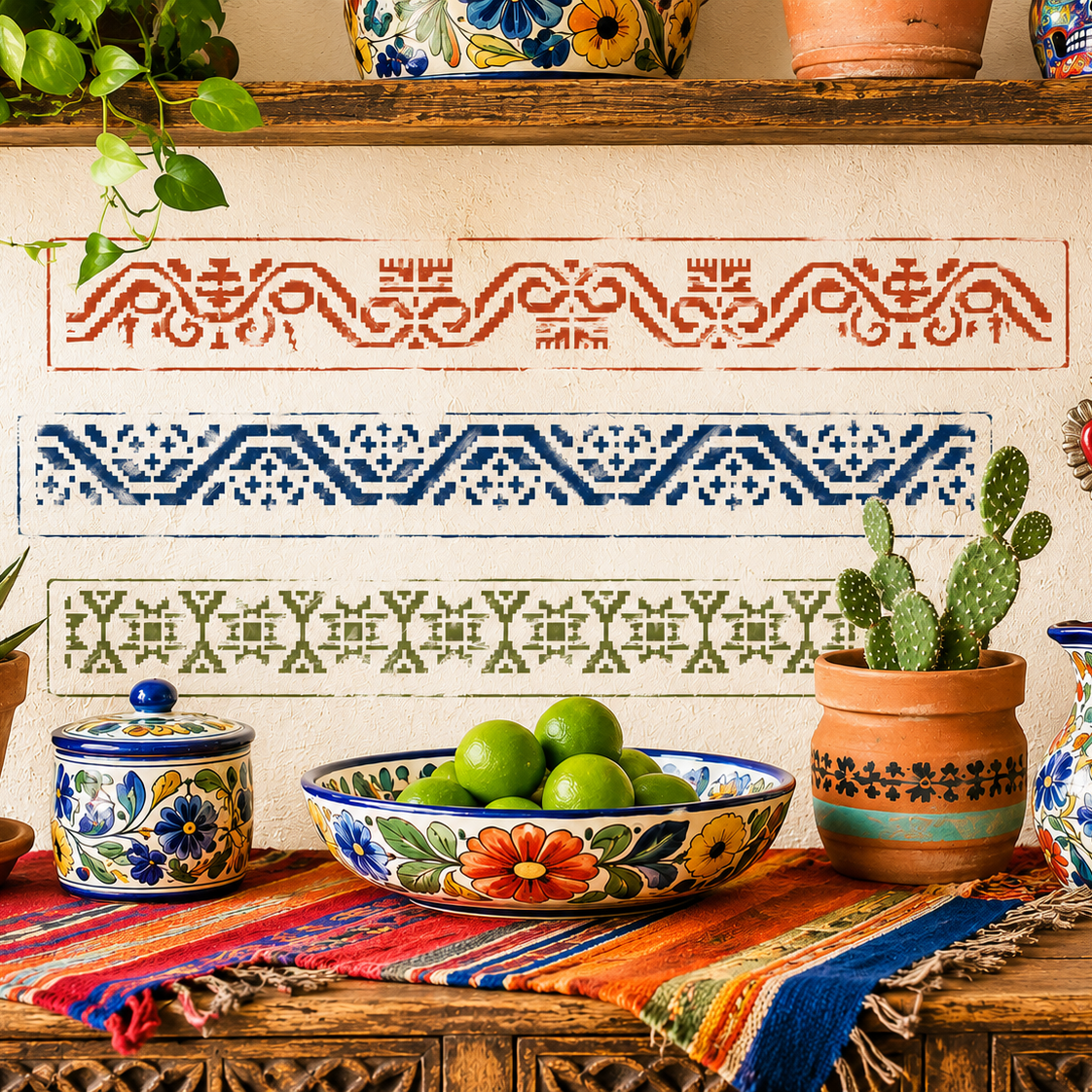 JRV Mexican Embroidery Borders Stencil Set - Durable Mylar Made in USA