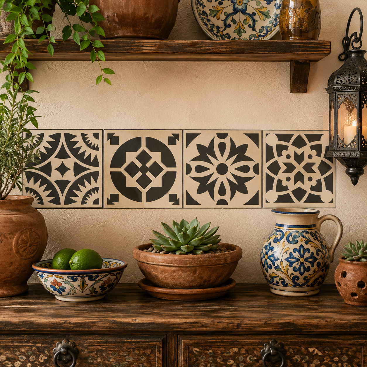 JRV Spanish Tiles Stencils - Set of 4 5.5" Durable Mylar Made in USA