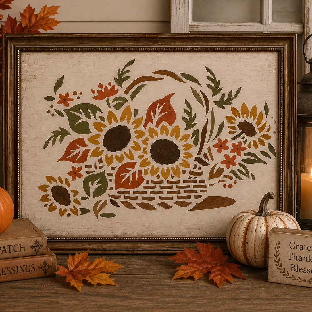 JRV Fall Basket Stencil - 17" x 11.5" Reusable Mylar Made in USA