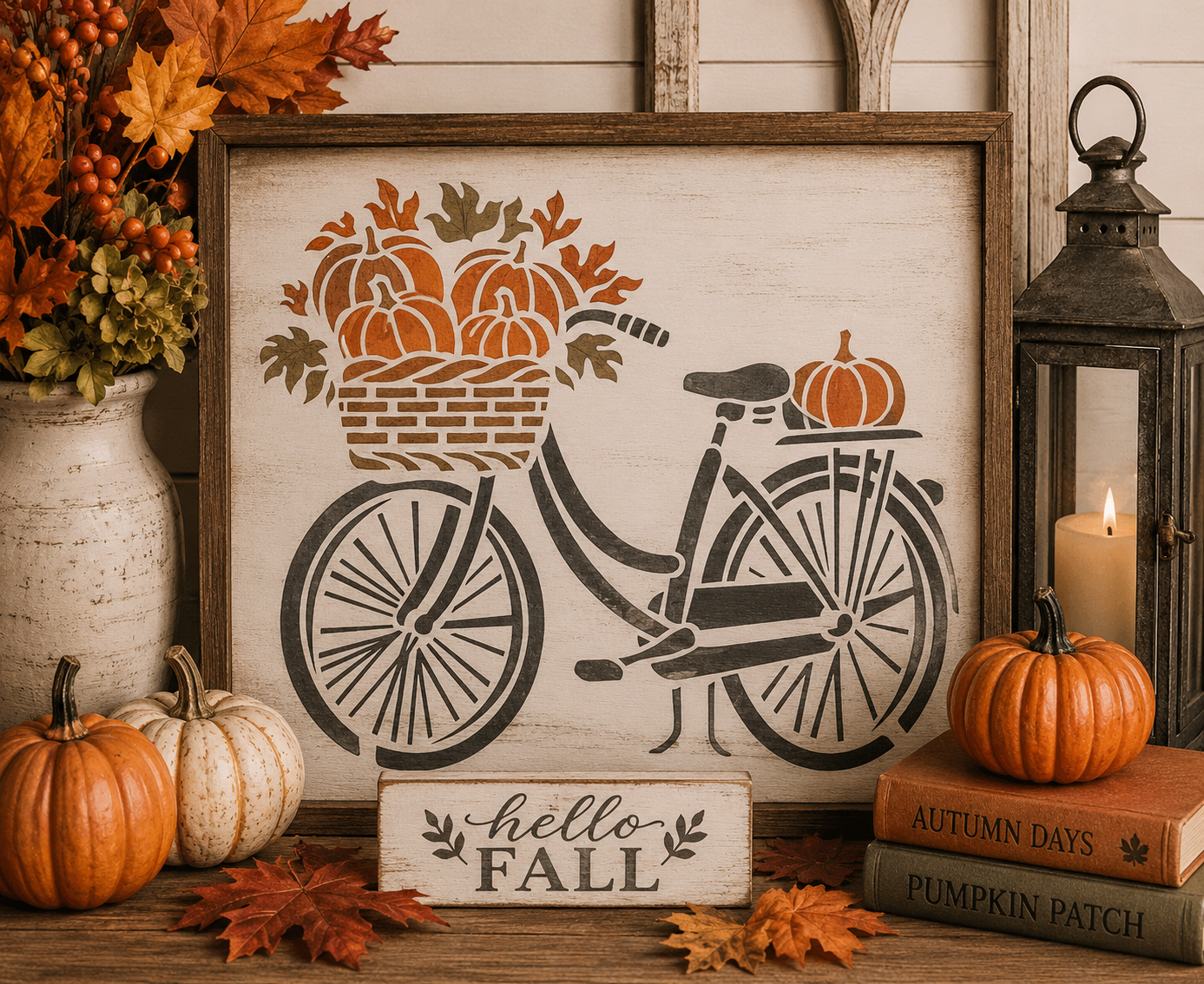 JRV Fall Bicycle Stencil - 14" x 11.5" Reusable Myla Made in USA