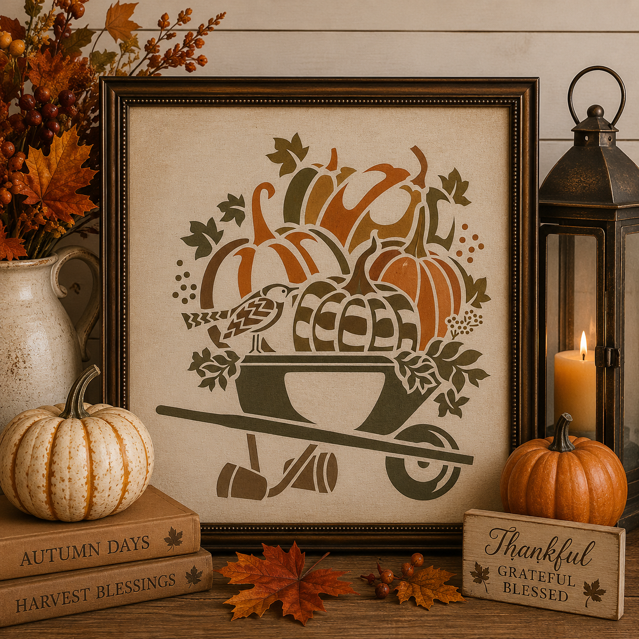 JRV Fall Wheelbarrow Stencil - 12.3"x11.5" Reusable Mylar Made in USA