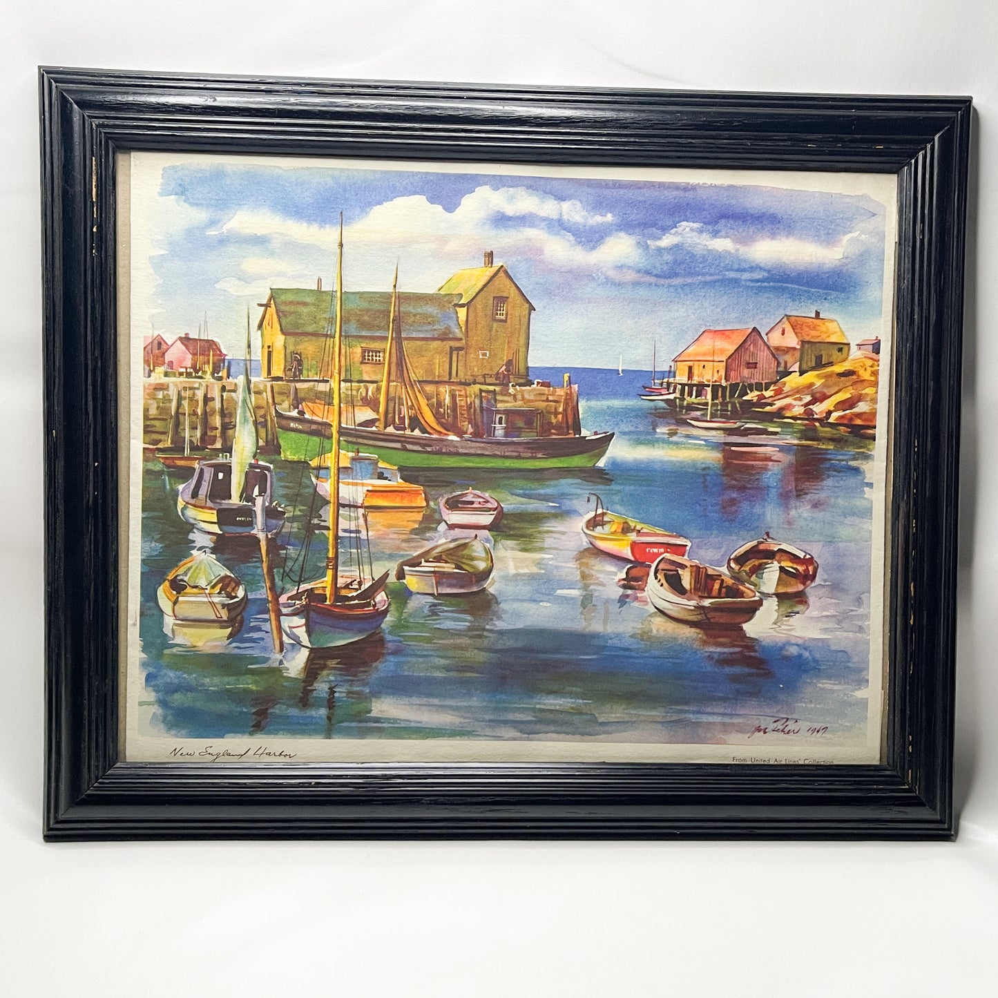 1947 Joseph Fehér Print "New England Harbor" United Airlines