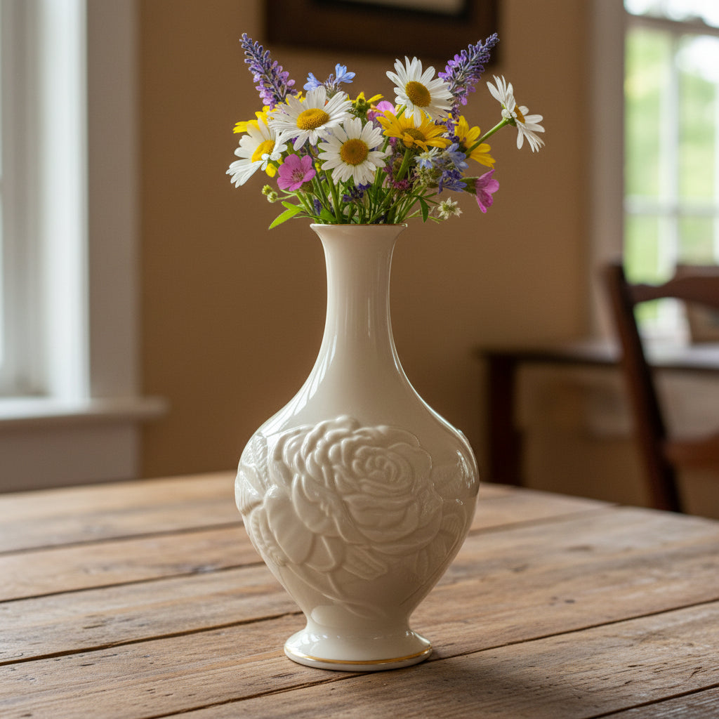 Vintage Lenox Ivory Rose Bud Vase with 24k Gold Trim