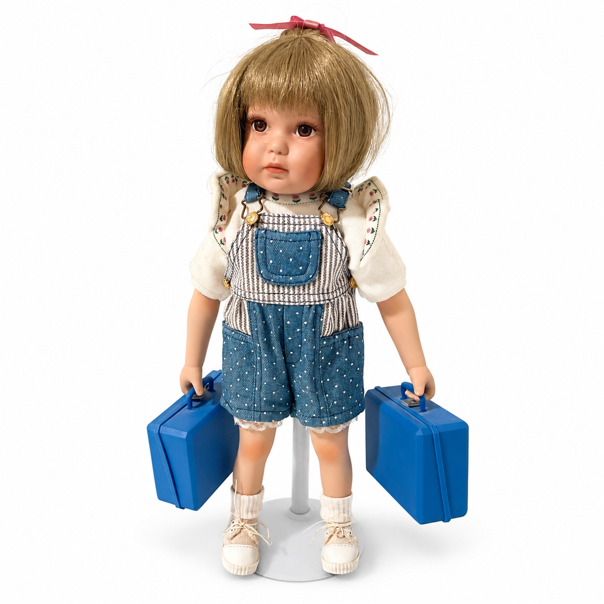 Vintage Danbury Mint MBI Girl Doll with Blue Suitcases – 12.5 Inch