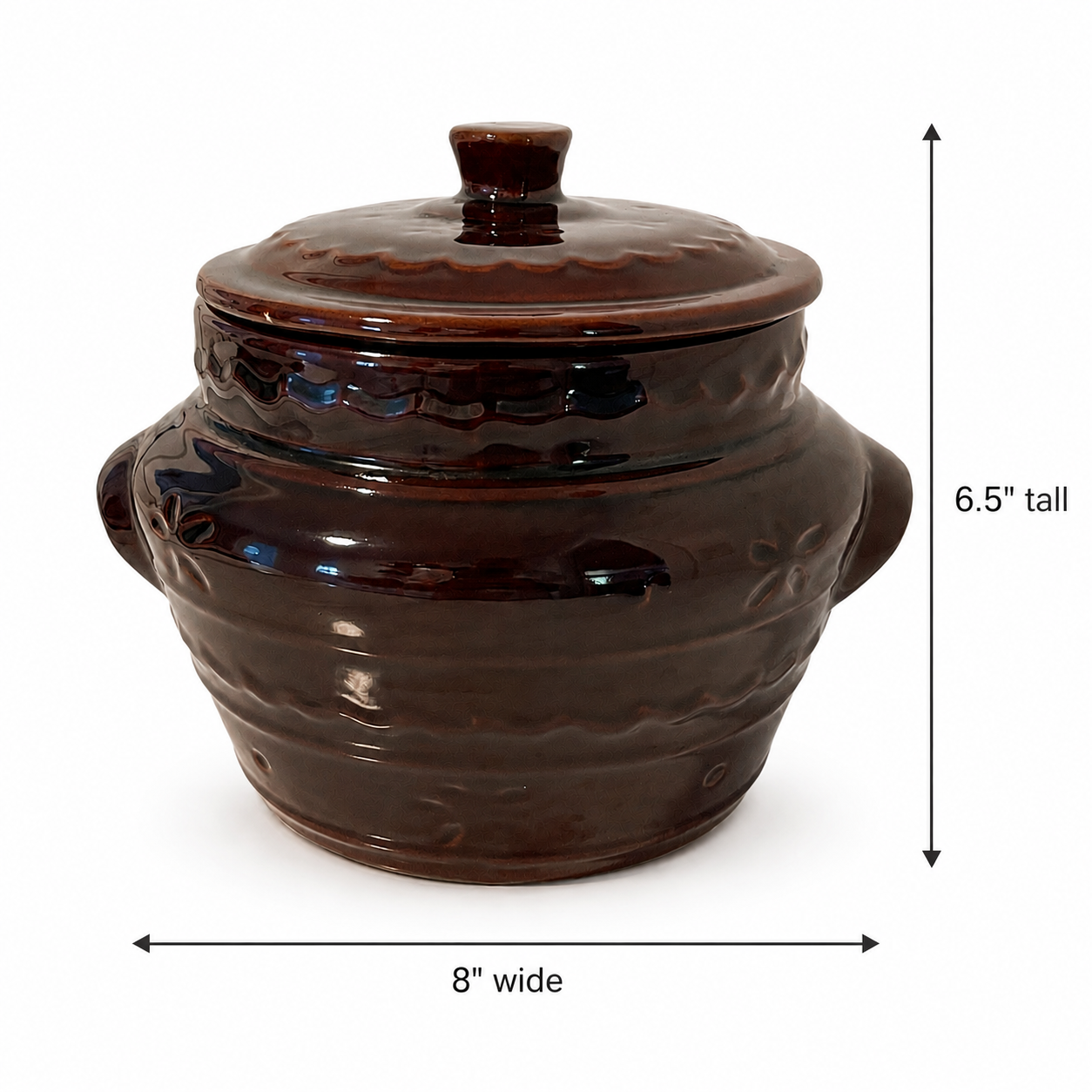 Vintage Mar-Crest Daisy & Dot Bean Pot with Lid – Brown Stoneware USA
