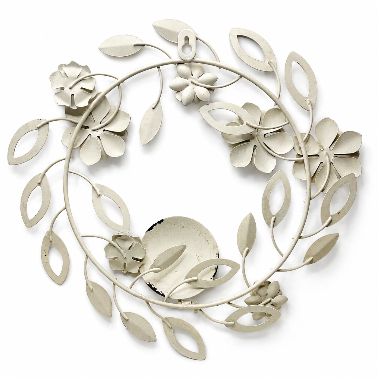 Cream Metal Flower Wreath Candle Holder - Farmhouse Style Decor