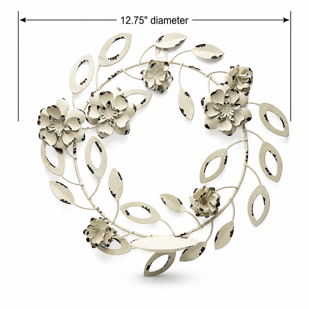 Cream Metal Flower Wreath Candle Holder - Farmhouse Style Decor