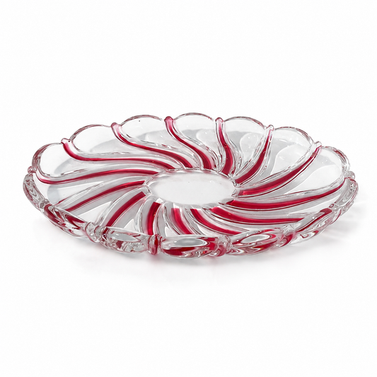 1990s Mikasa Peppermint Red Oval Sweet Meat Dish - Holiday Decorating
