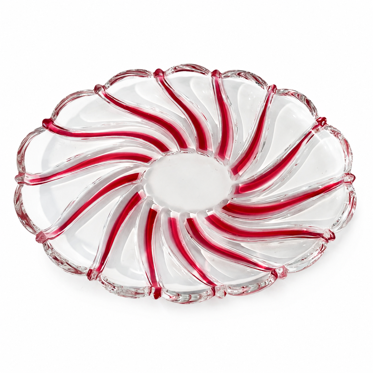 1990s Mikasa Peppermint Red Oval Sweet Meat Dish - Holiday Decorating