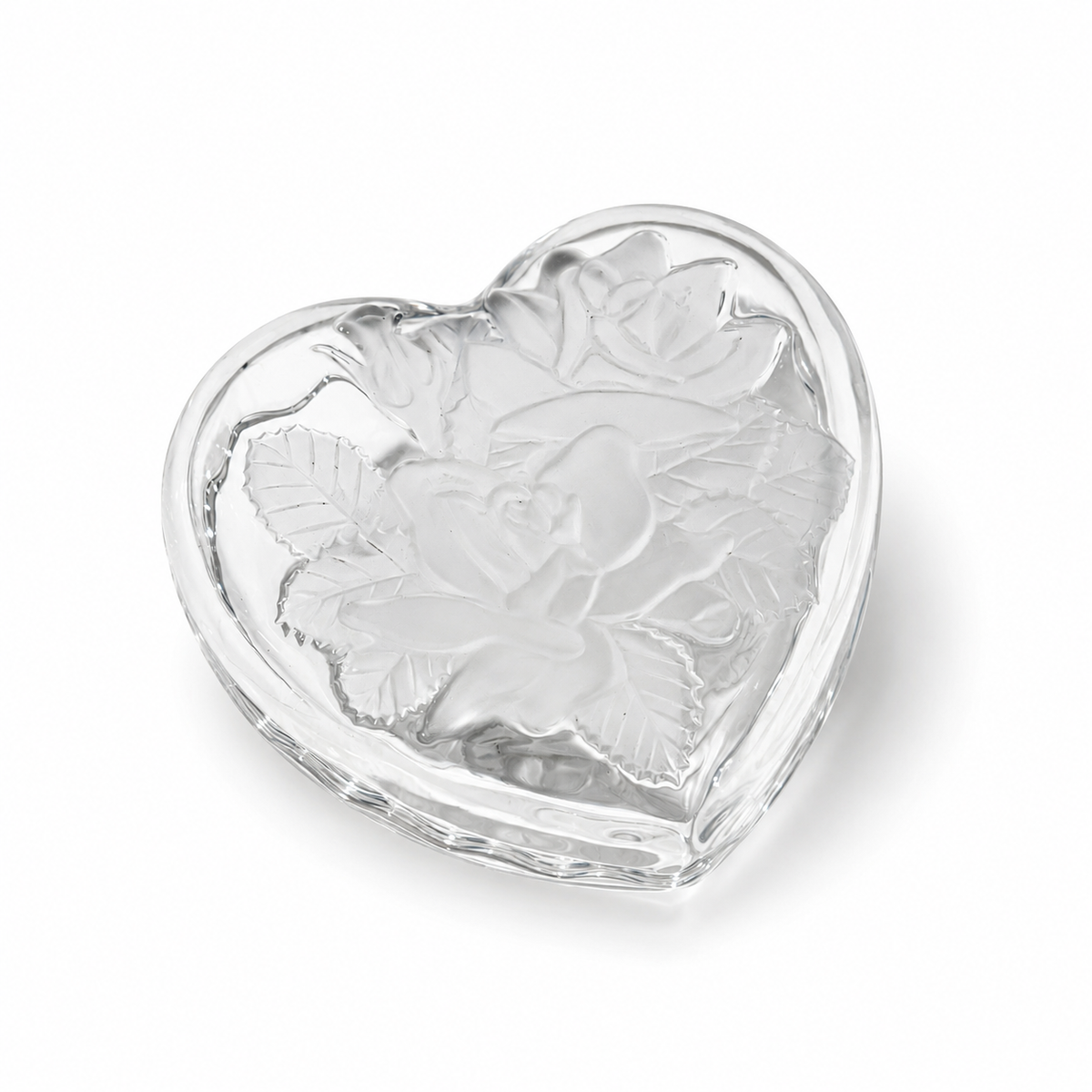 1990s Mikasa Studio Nova Winter Rose Crystal Embossed Heart Dish