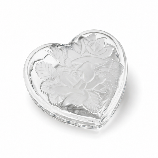1990s Mikasa Studio Nova Winter Rose Crystal Embossed Heart Dish