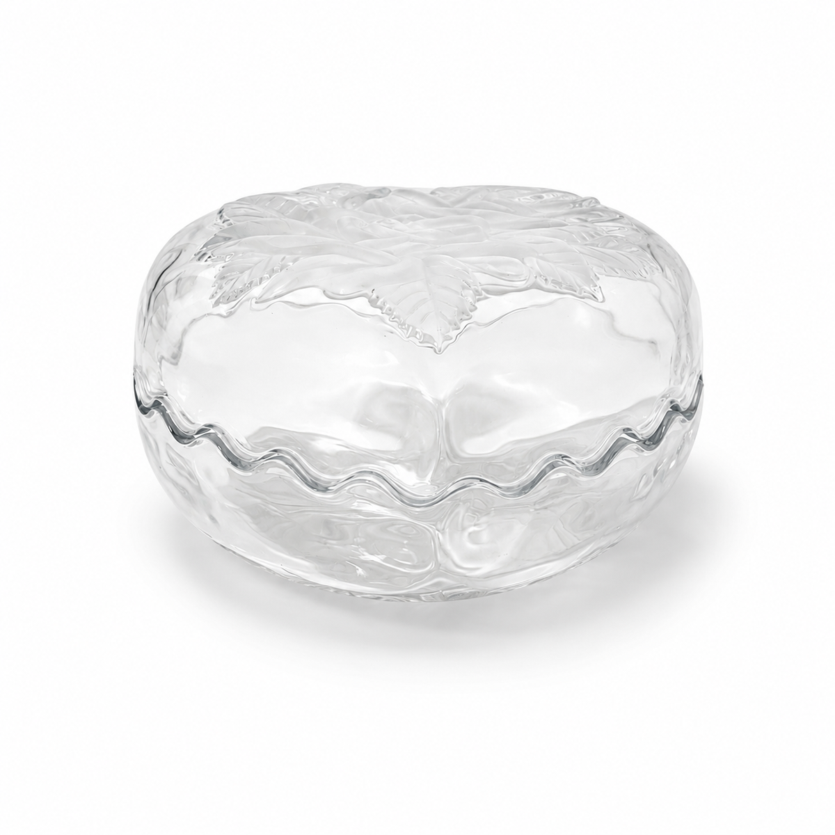 1990s Mikasa Studio Nova Winter Rose Crystal Embossed Heart Dish