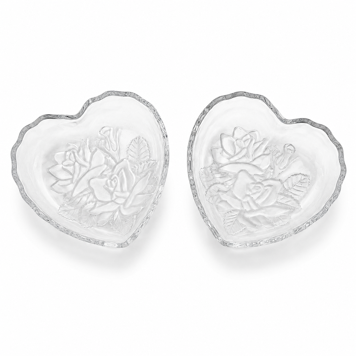 1990s Mikasa Studio Nova Winter Rose Crystal Embossed Heart Dish