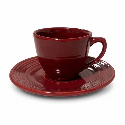 Vintage Bauer Pottery Monterey Burgundy Cup and Saucer - 1936-1945 USA
