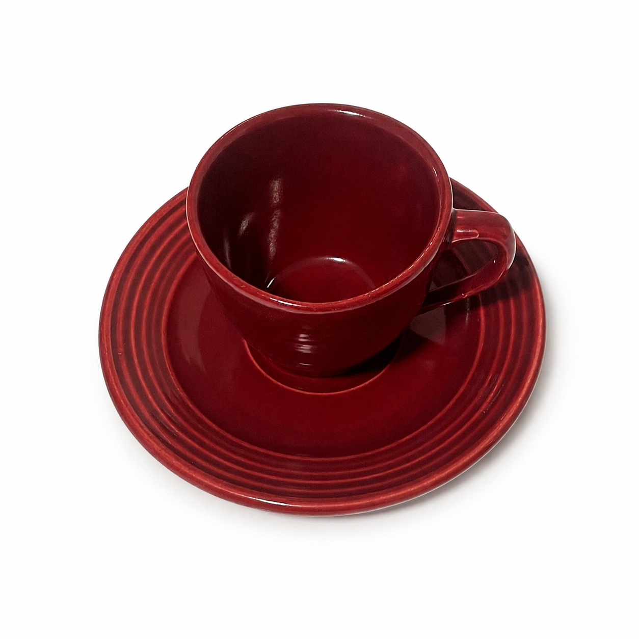 Vintage Bauer Pottery Monterey Burgundy Cup and Saucer - 1936-1945 USA