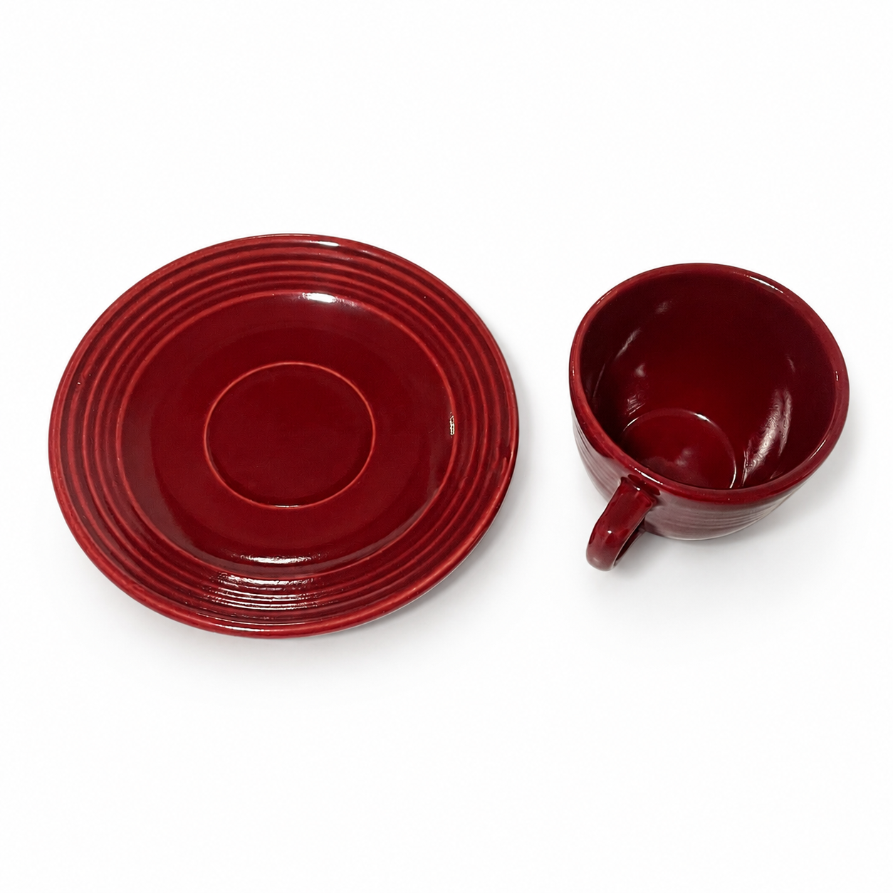 Vintage Bauer Pottery Monterey Burgundy Cup and Saucer - 1936-1945 USA