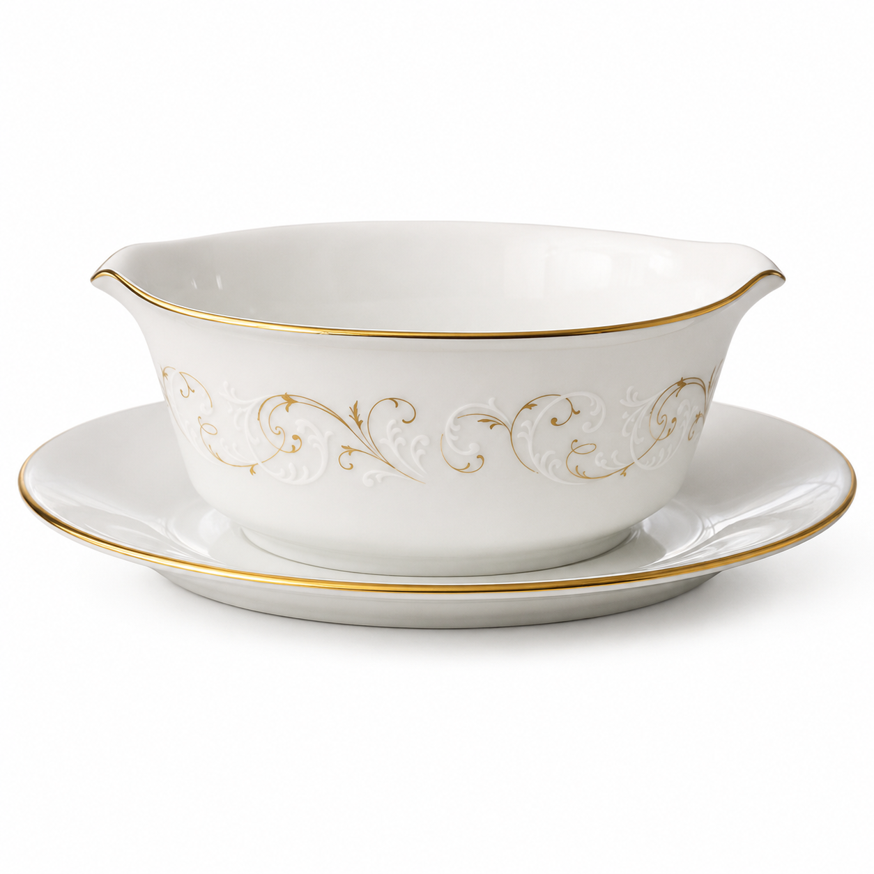 Vintage Noritake Duetto Gravy Boat with Attached Underplate - Japan