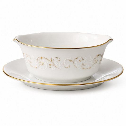 Vintage Noritake Duetto Gravy Boat with Attached Underplate - Japan