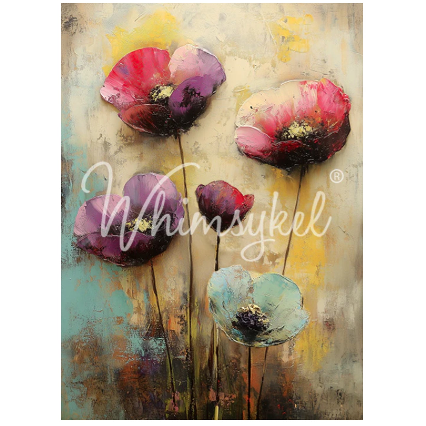 Whimsykel Designs Painted Poppies Decoupage Paper - 29" x 21" 18 LB