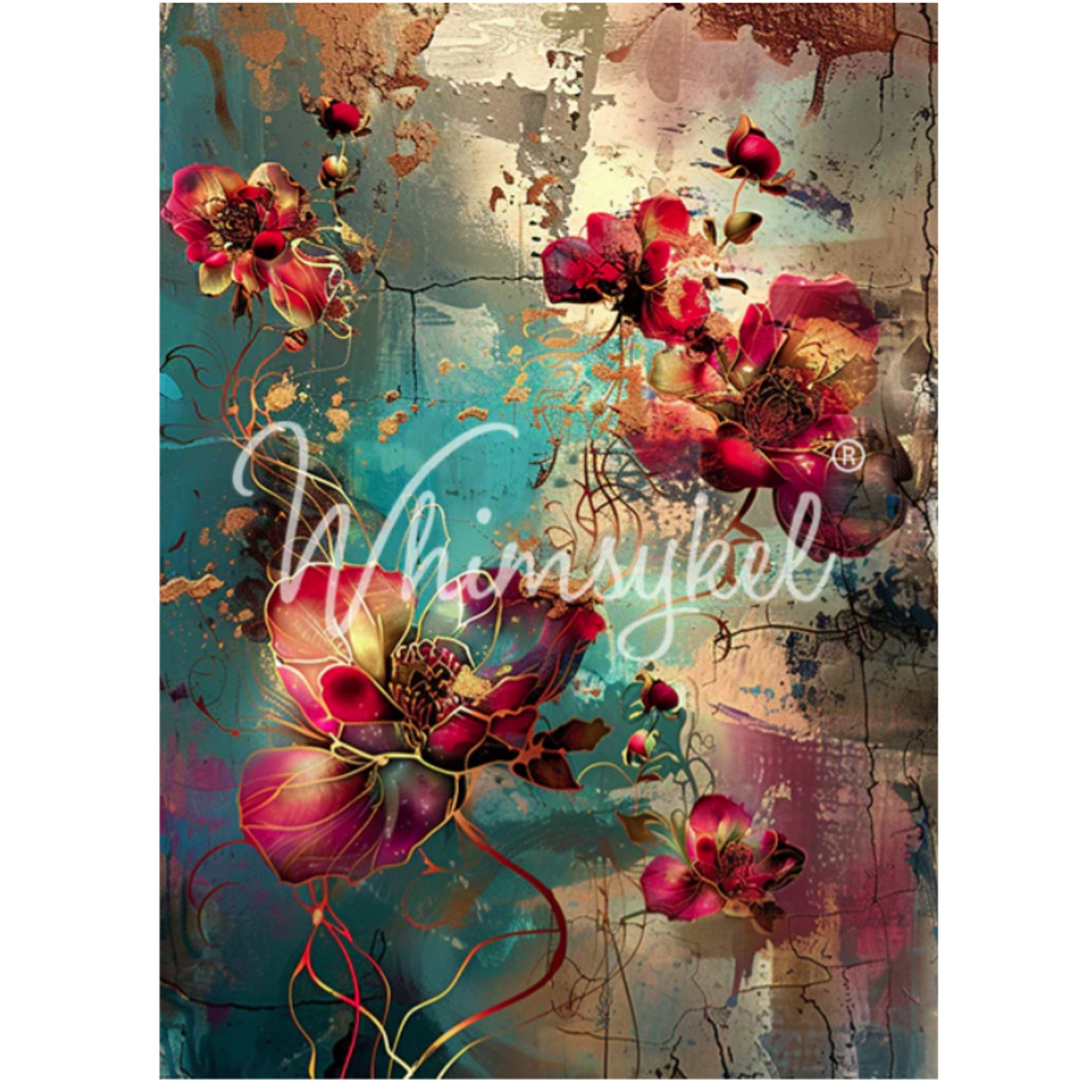Whimsykel Designs Patina Petals Decoupage Paper - 29" x 21" 18 LB