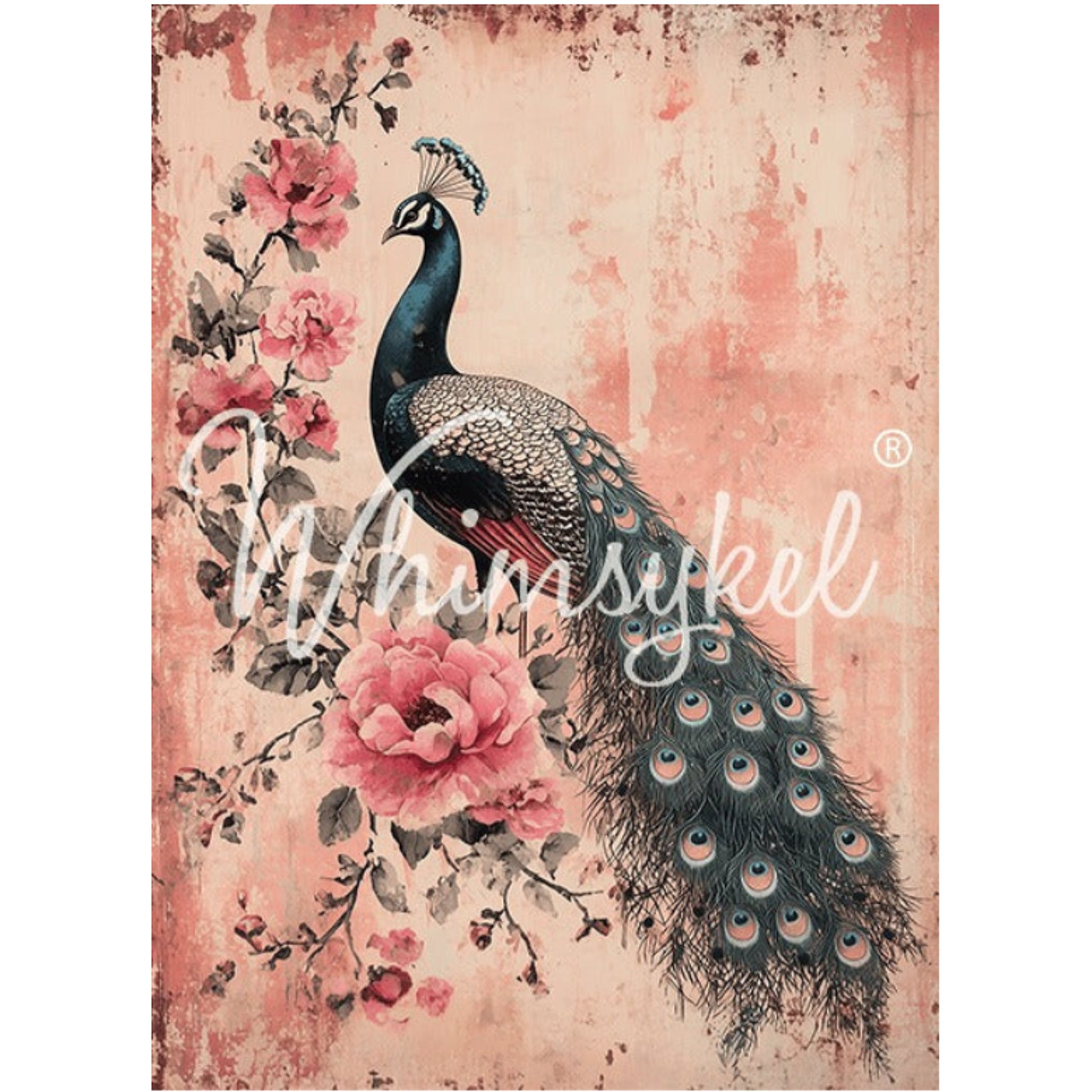 Whimsykel Designs Peacock Decoupage Paper - 29" x 21" 18 LB