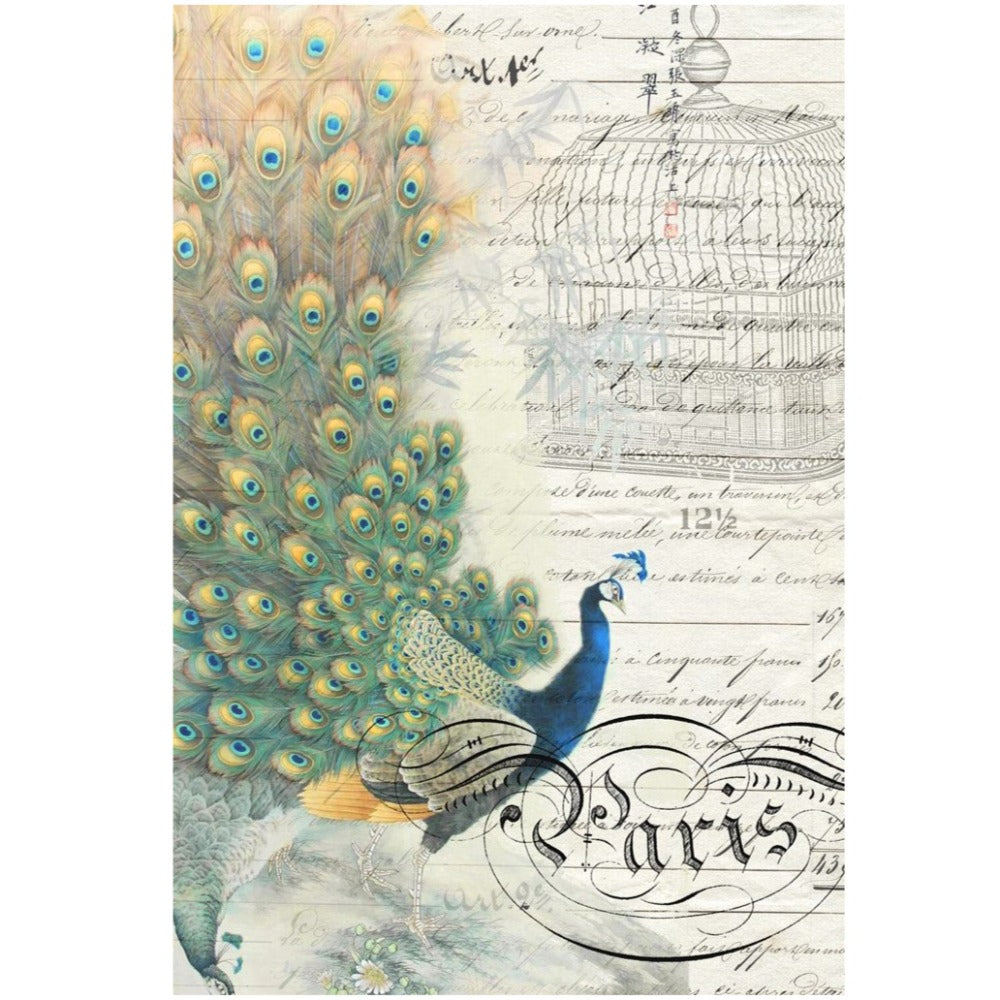 Roycycled Treasures Peacock Ephemera Decoupage Paper - 20" x 30"