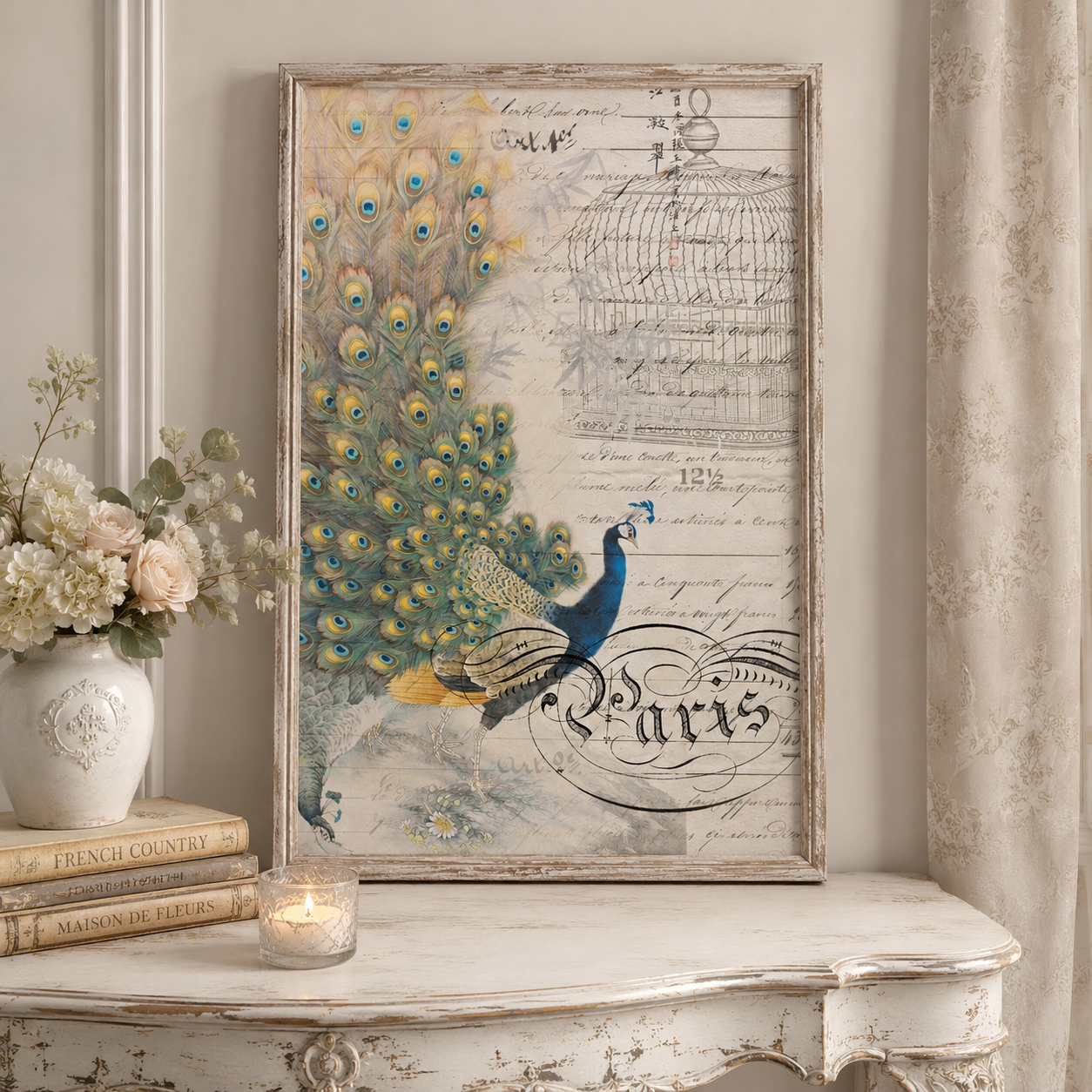Roycycled Treasures Peacock Ephemera Decoupage Paper - 20" x 30"