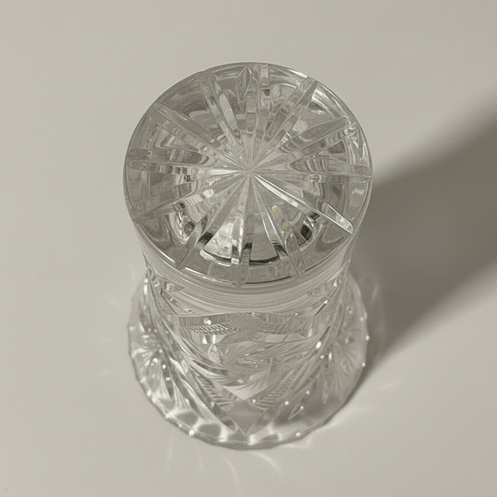 Cut Crystal Pinwheel Vase - Elegant Faceted Glass Decor 7.25" Tall