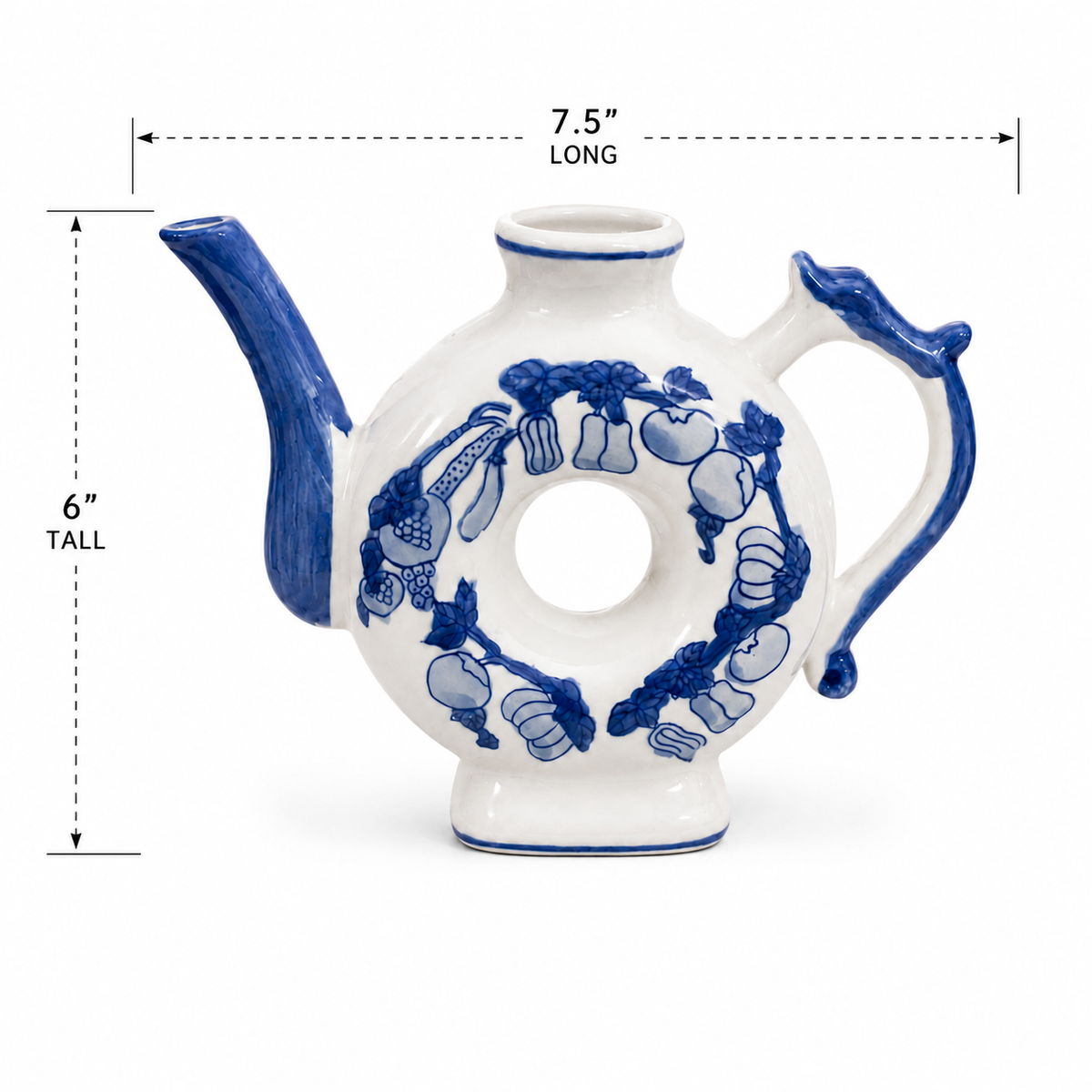 1980s Home Essentials Donut Shaped Porcelain Teapot - Fruit Pattern