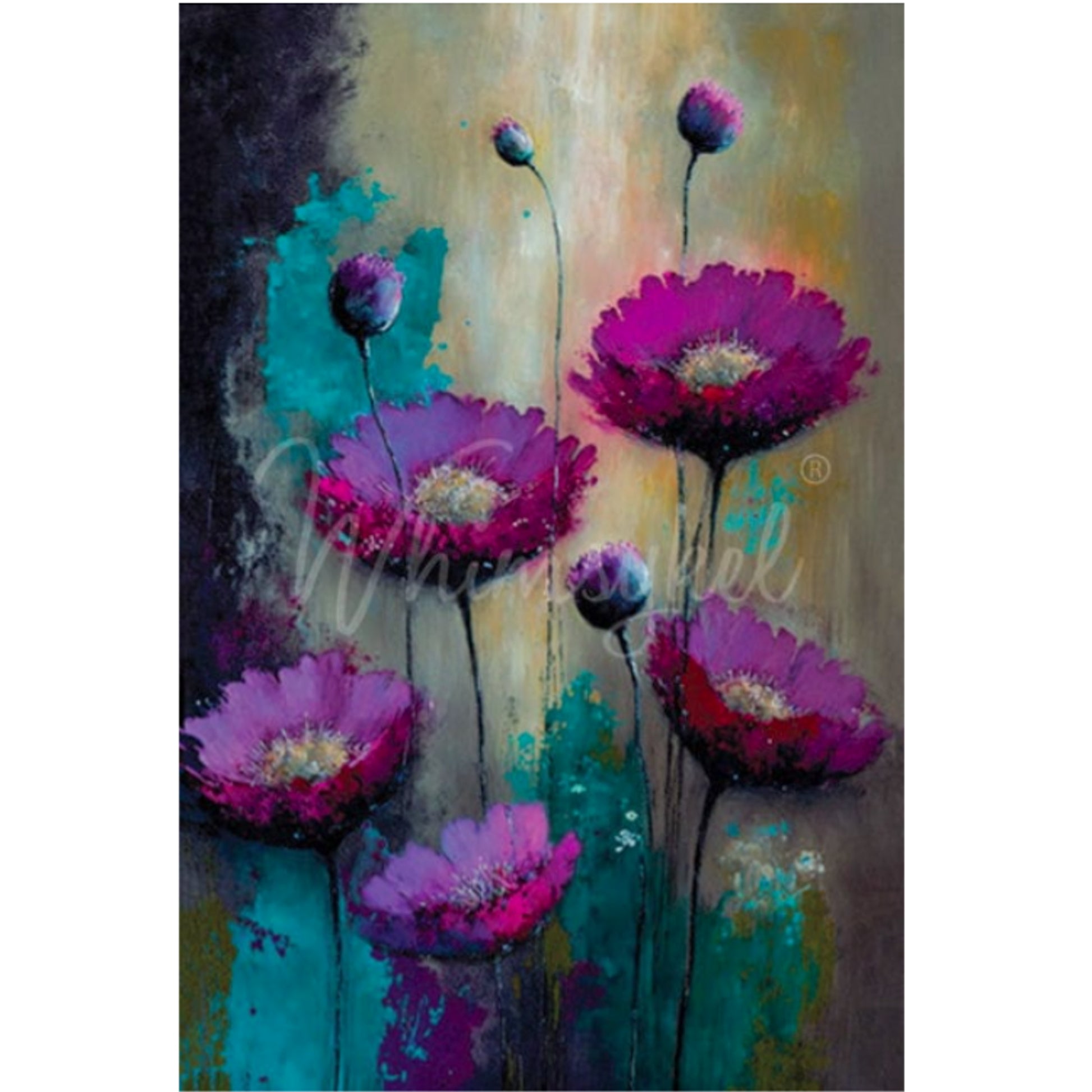 Whimsykel Designs Purple Poppies Decoupage Paper - 29" x 21" 18 LB