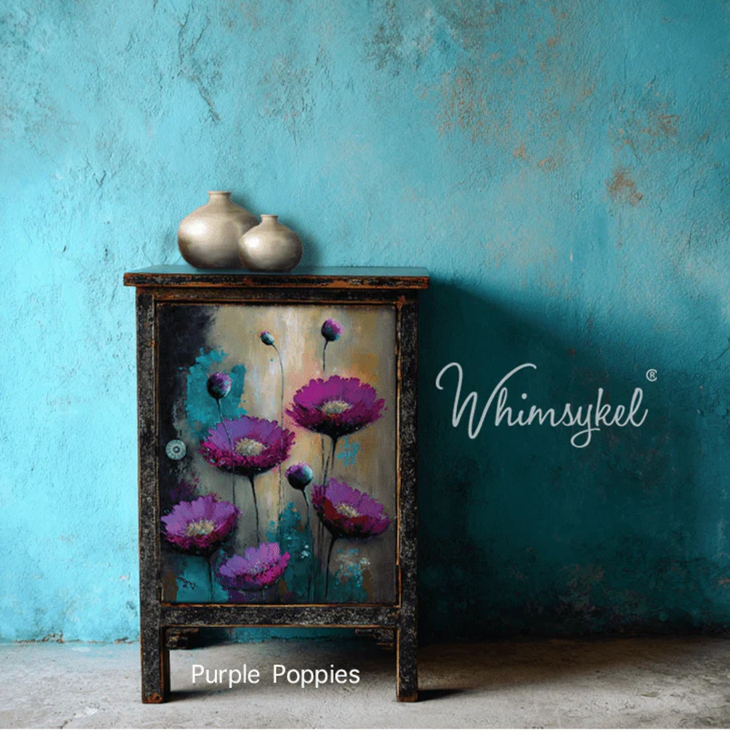Whimsykel Designs Purple Poppies Decoupage Paper - 29" x 21" 18 LB