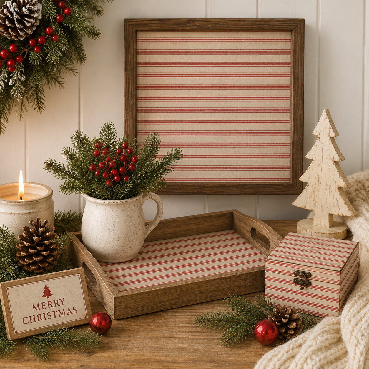 Roycycled Treasures Red Ticking Decoupage Paper - 20x30 Made in USA