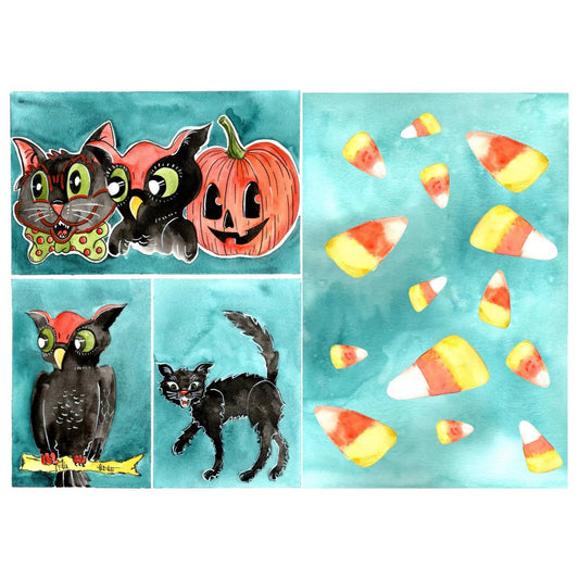 Roycycled Treasures Retro Halloween Decoupage Paper - 20" x 30"