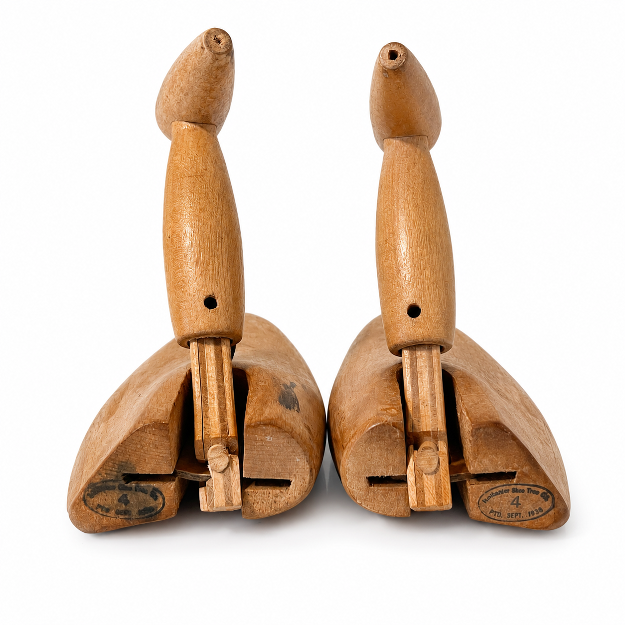 1920s Rochester Shoe Tree Co. Wooden Shoe Stretchers No. 4 - USA