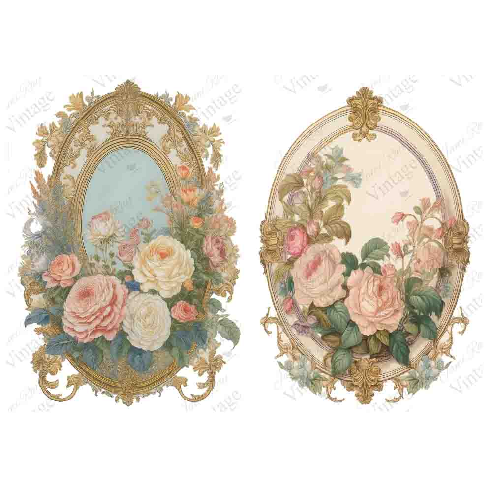 JRV Rose Vignette A4 Rice Paper - Vintage Floral 8.25" x 11.6"