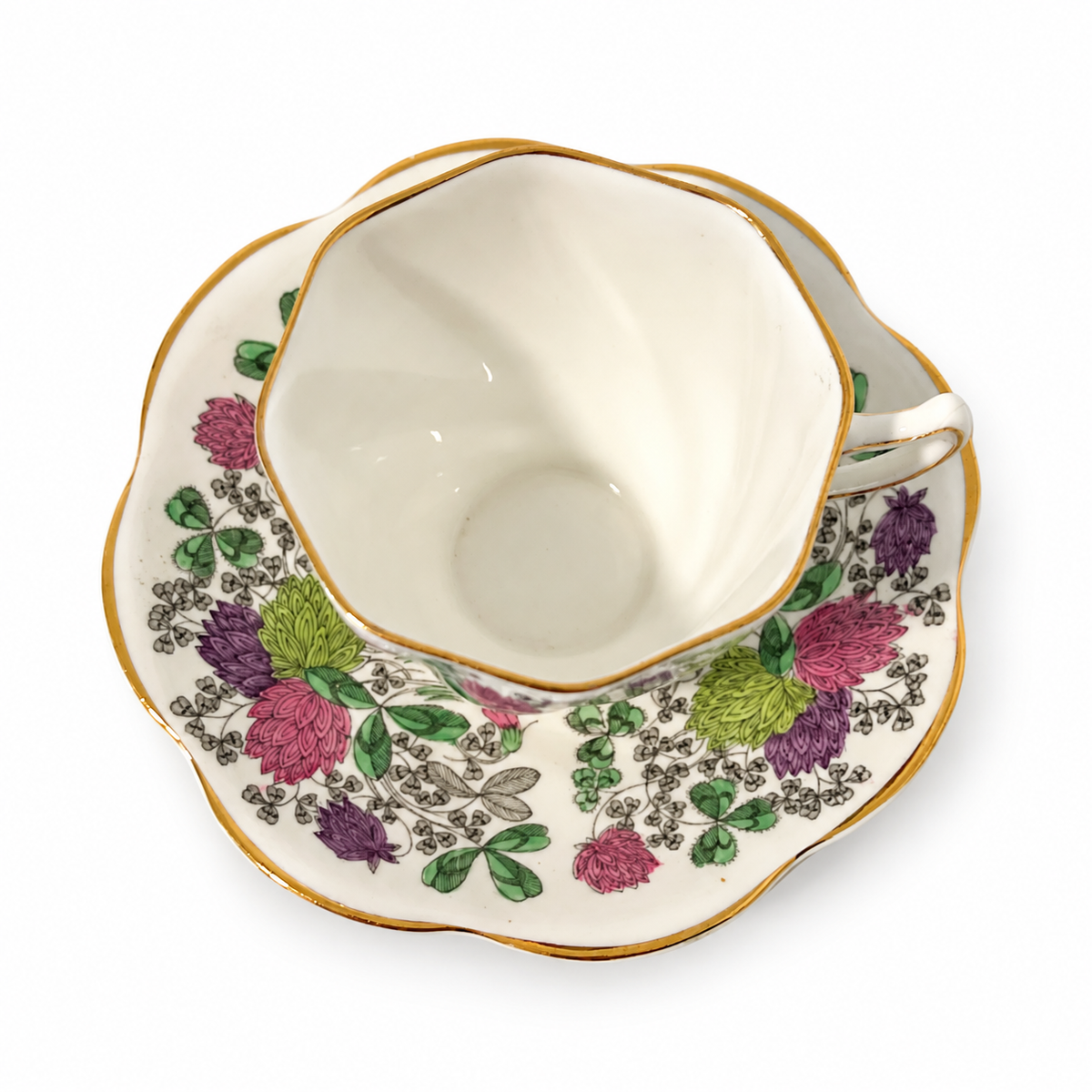 Vintage Rosina Purple Floral Bone China Teacup and Saucer - England