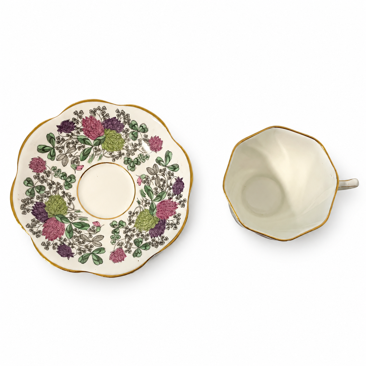 Vintage Rosina Purple Floral Bone China Teacup and Saucer - England