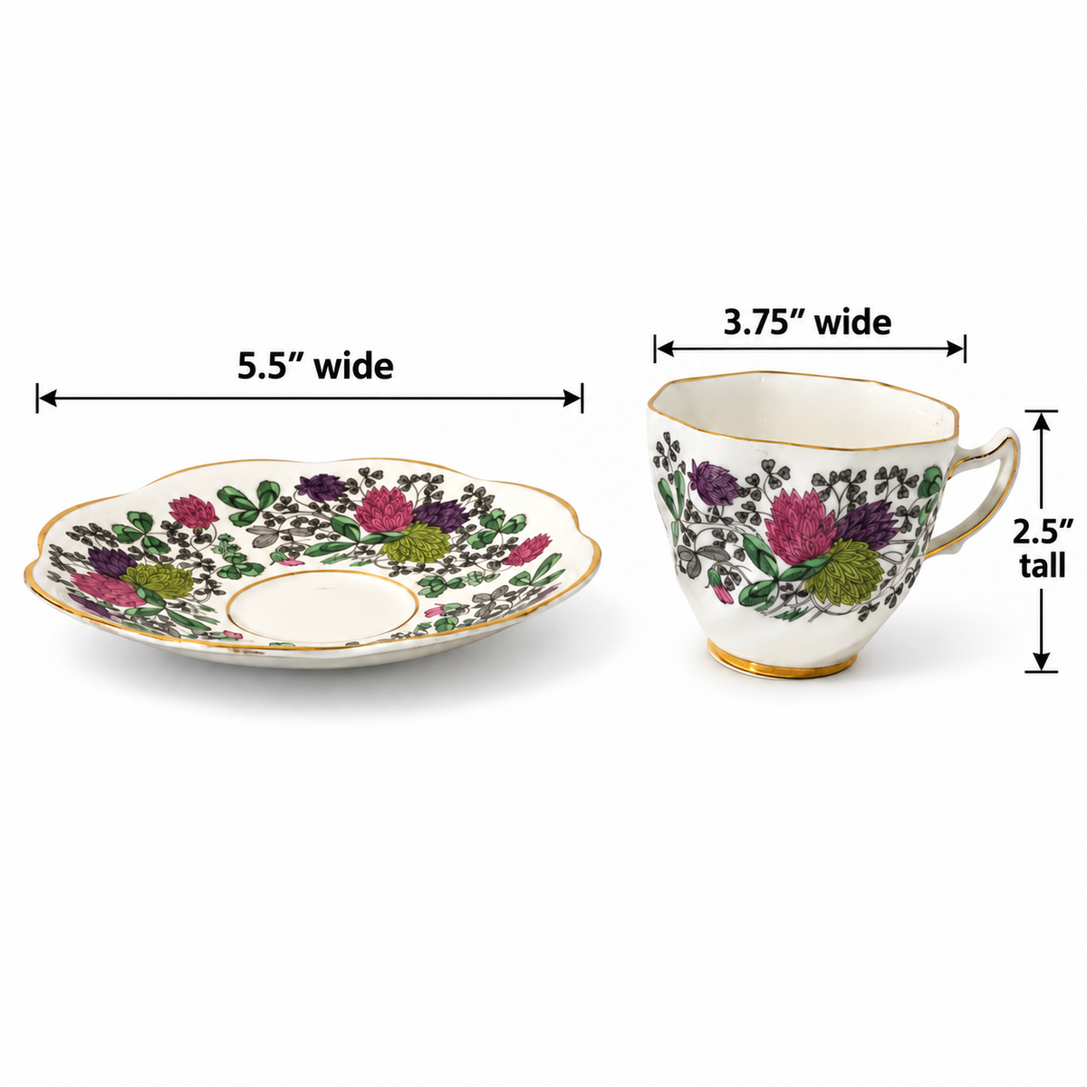 Vintage Rosina Purple Floral Bone China Teacup and Saucer - England