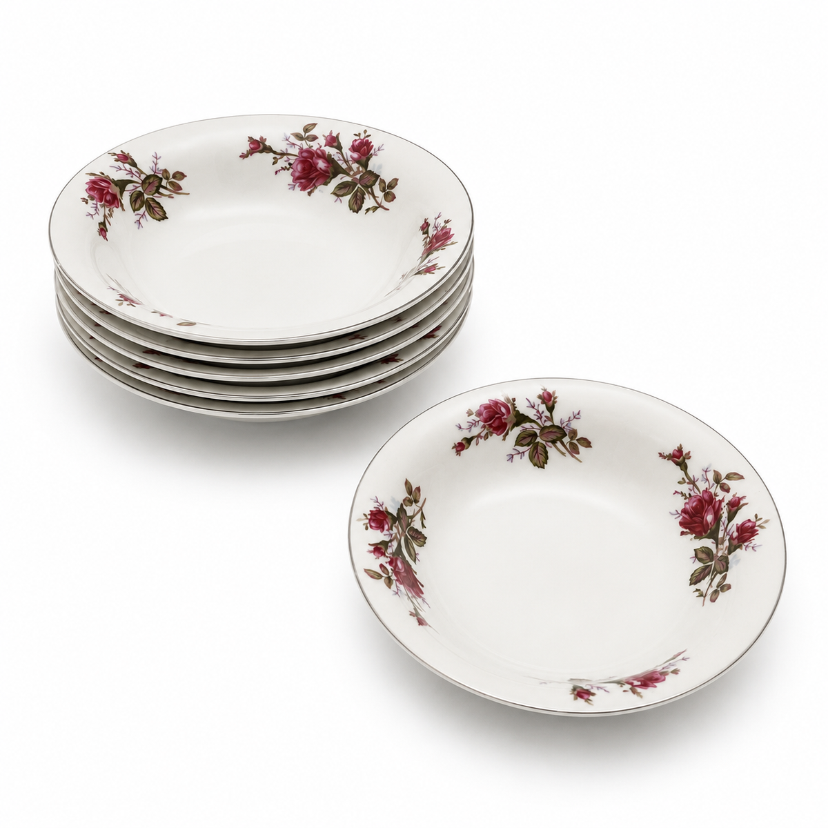Vintage Sankyo Rose Pattern Bowls Japan Set of 6 - 1960s - 1970