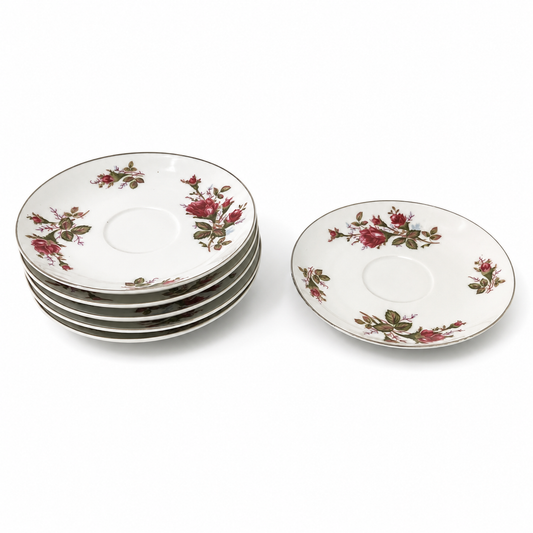 Vintage Sankyo Rose Pattern Saucers Japan - Set of 6 - c1950s - 1970