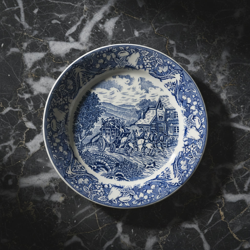 Vintage Sanyei Japan Blue & White Large Serving Bowl