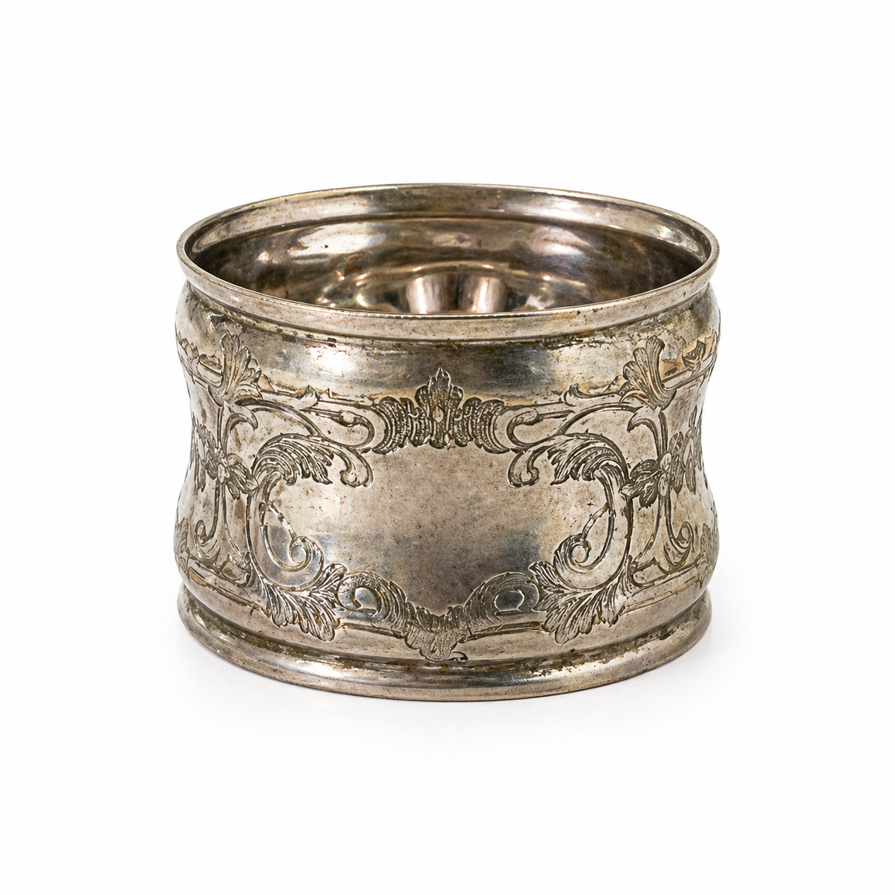 Vintage Silver Plate Napkin Ring with Engraved Scrollwork Details