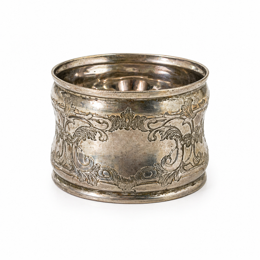 Vintage Silver Plate Napkin Ring with Engraved Scrollwork Details