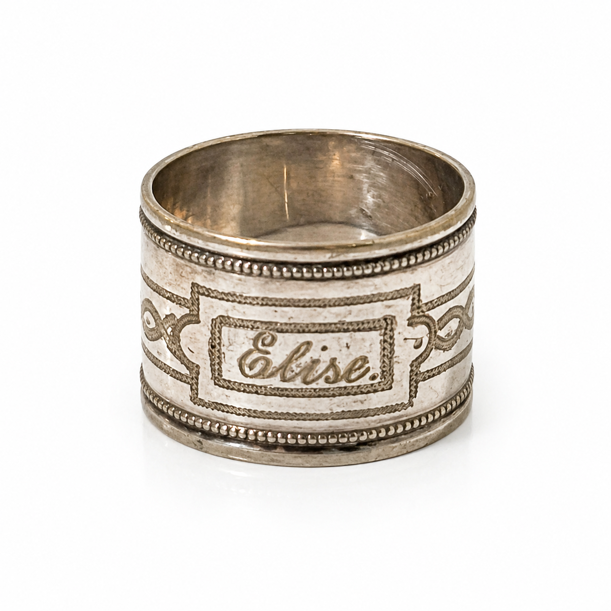 Vintage Silverplate Napkin Ring with Elise Monogram & Scrollwork