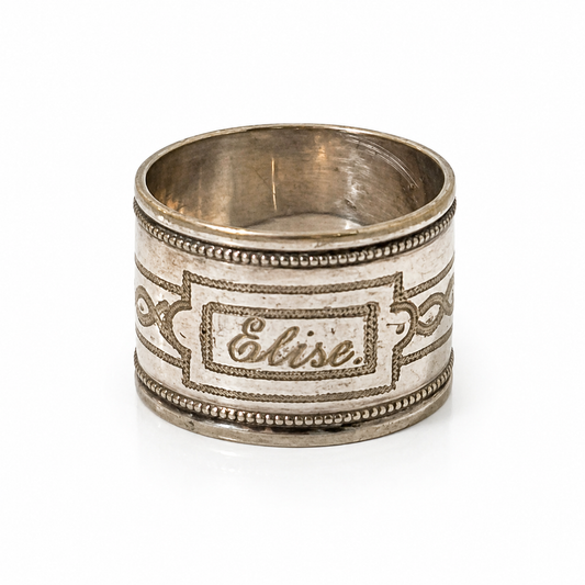 Vintage Silverplate Napkin Ring with Elise Monogram & Scrollwork