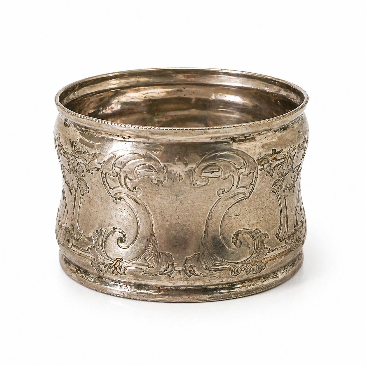 Vintage Silver Plate Napkin Ring with Engraved Scrollwork Details